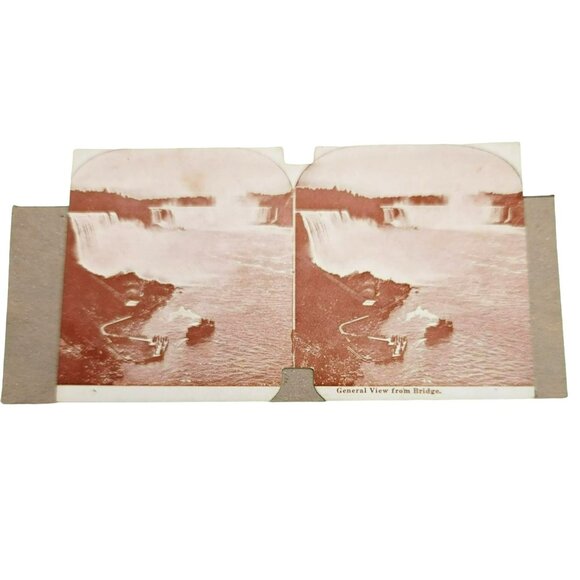 Waterfall Vintage Stereoscope Card General View From Bridge LI72 - Picture 1 of 3